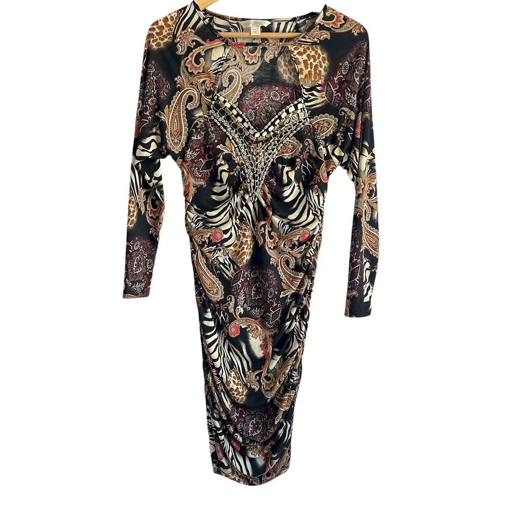 Boston Proper Size‎ Small Paisley Animal Print Beaded Embellished Bodycon Dress